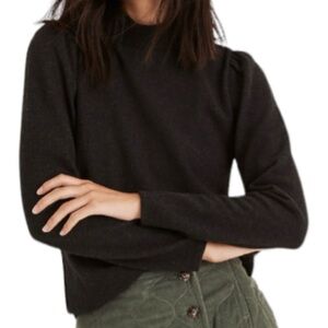Madewell Mockneck Puff Sleeve Knit Top Cracked Black Pepper Sz XS